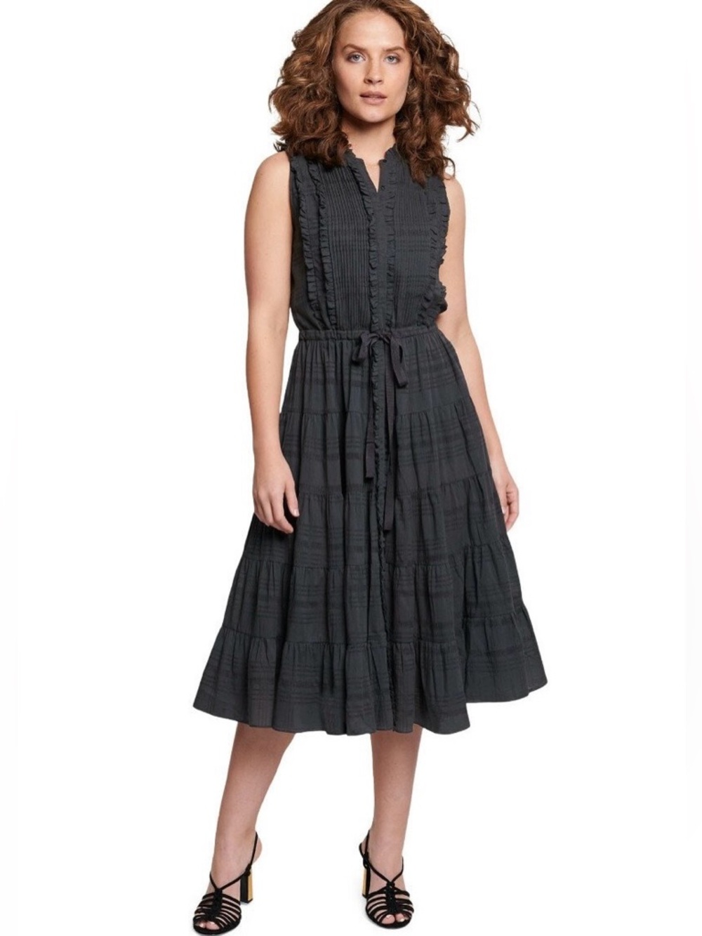 Tags Sleeveless Tear Dress in Charcoal Cotton Size XS